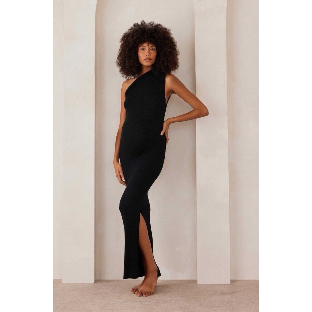 BUMPSUIT Soft Rib Maxi One Shoulder Dress Black Maternity Outfit Stretch M NEW